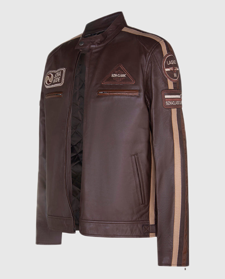 SIZMA Brown Cafe Racer Style Leather Jacket