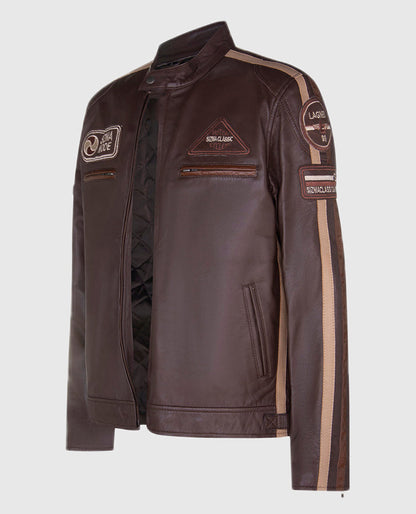 SIZMA Brown Cafe Racer Style Leather Jacket