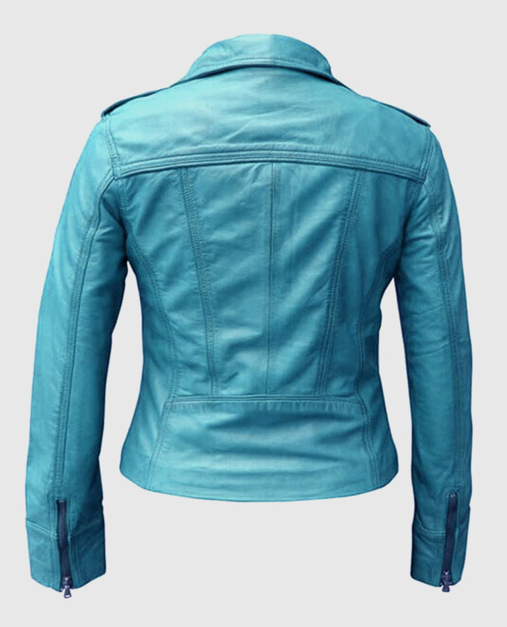 Sapphire Blue Leather Jacket for Women