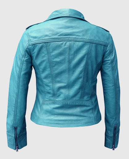 Sapphire Blue Leather Jacket for Women