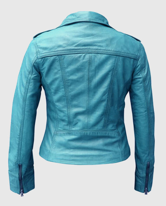 Sapphire Blue Leather Jacket for Women