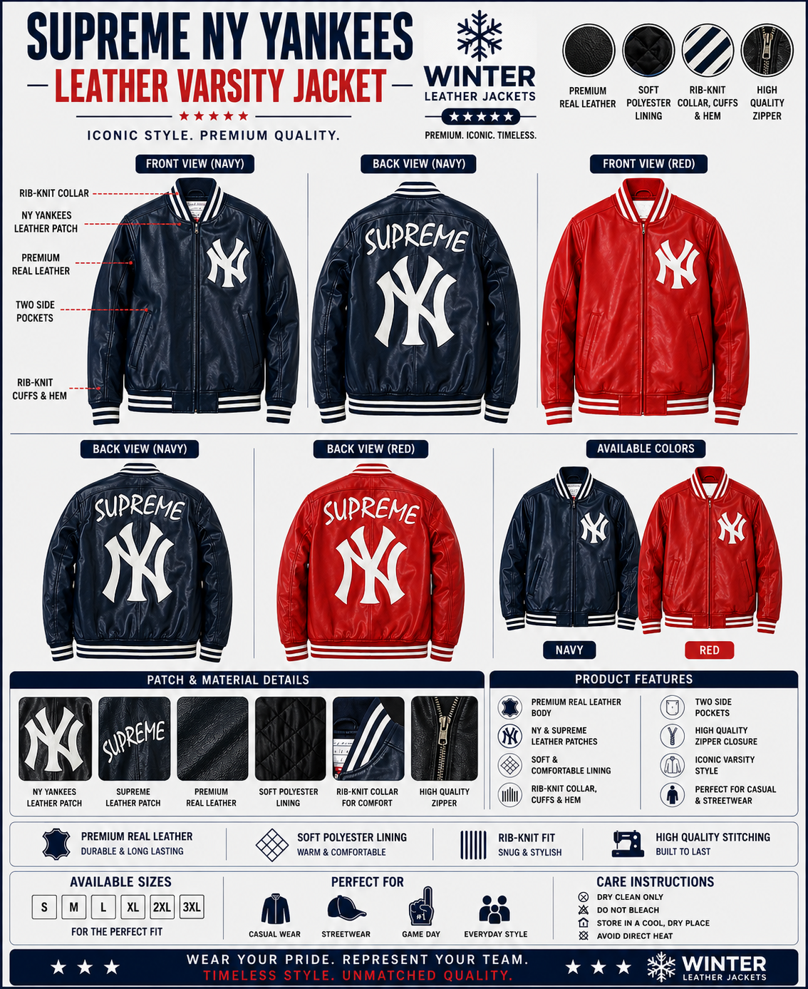 Supreme NY Yankees Leather Varsity Jacket