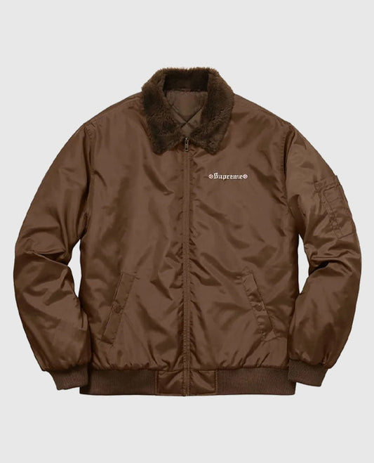 Supreme Bomber Brown Jacket with Fur Collar