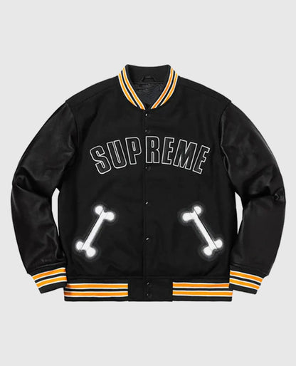 Supreme Bone Letterman Black Varsity Jacket