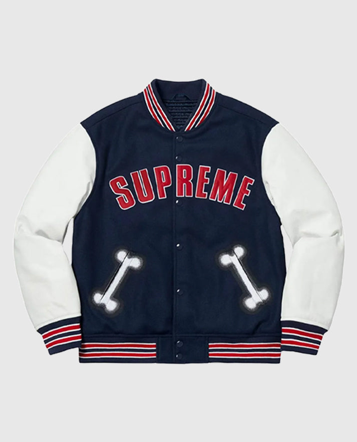 Supreme Bone Letterman Blue White Varsity Jacket