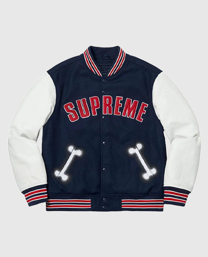 Supreme Bone Letterman Blue White Varsity Jacket