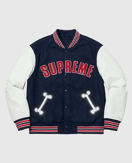 Supreme Bone Letterman Blue White Varsity Jacket