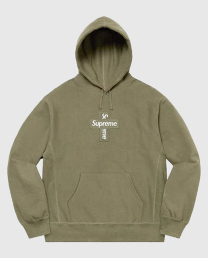 Supreme Cross Box Logo Hooded Green Sweatshirt