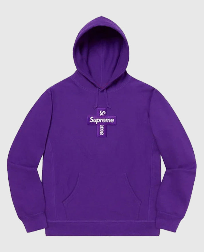 Supreme Cross Box Logo Hooded Purple Sweatshirt