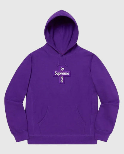 Supreme Cross Box Logo Hooded Purple Sweatshirt
