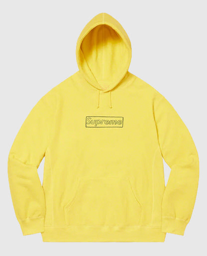 Supreme KAWS Chalk Logo Yellow Hooded Sweatshirt
