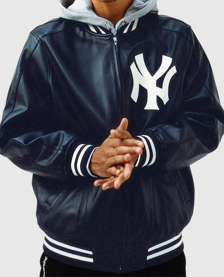 Supreme NY Yankees Blue Varsity Leather Jacket