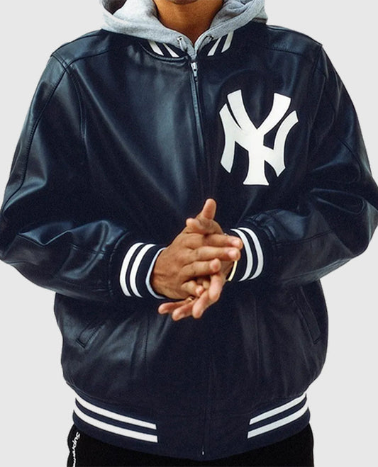 Supreme NY Yankees Blue Varsity Leather Jacket