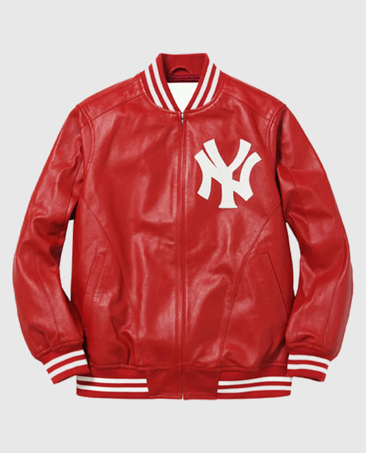 Supreme NY Yankees Red Varsity Leather Jacket