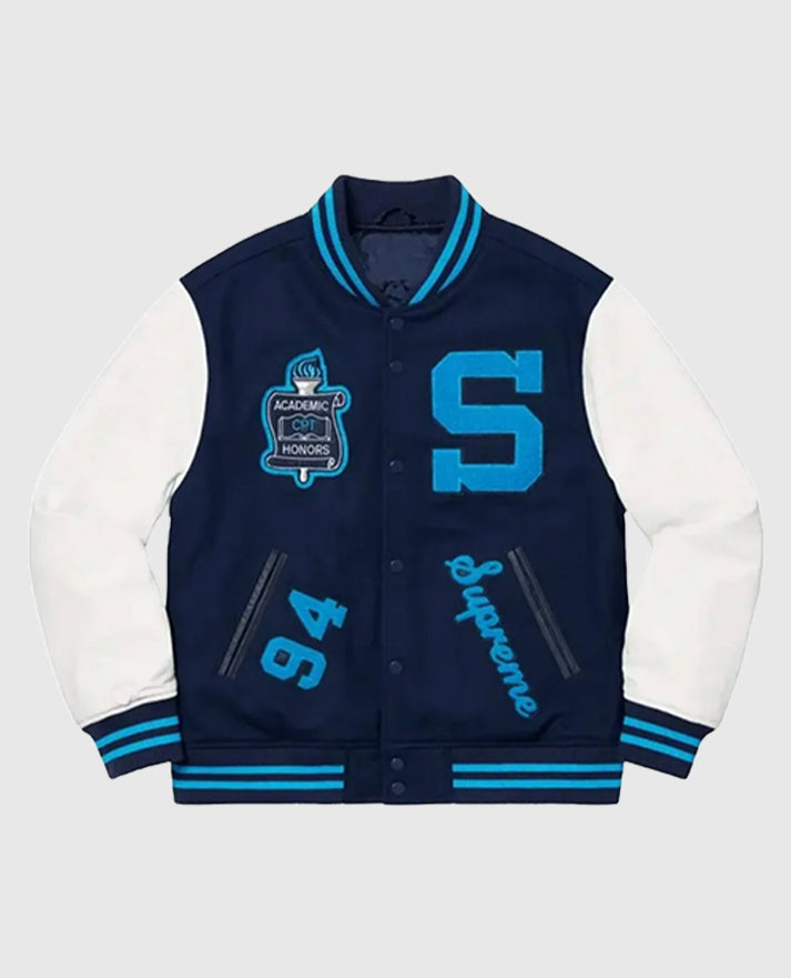 Supreme Team S Blue Varsity Bomber Jacket