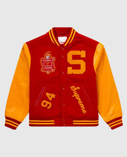 Supreme Team S Red Varsity Bomber Jacket
