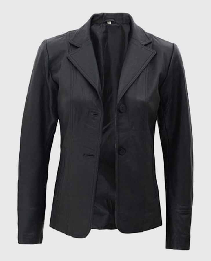 Women's Black Leather Blazer