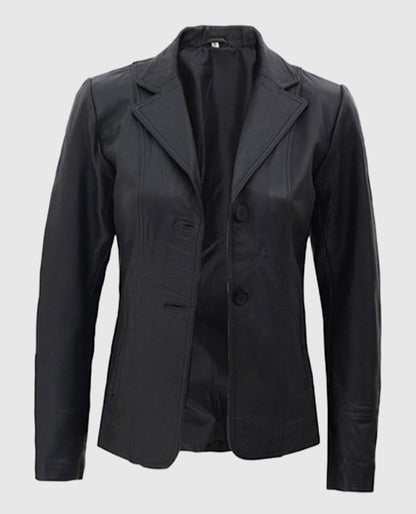 Women's Black Leather Blazer