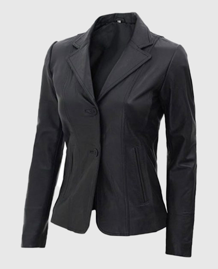 Women's Black Leather Blazer