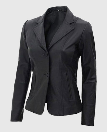 Women's Black Leather Blazer