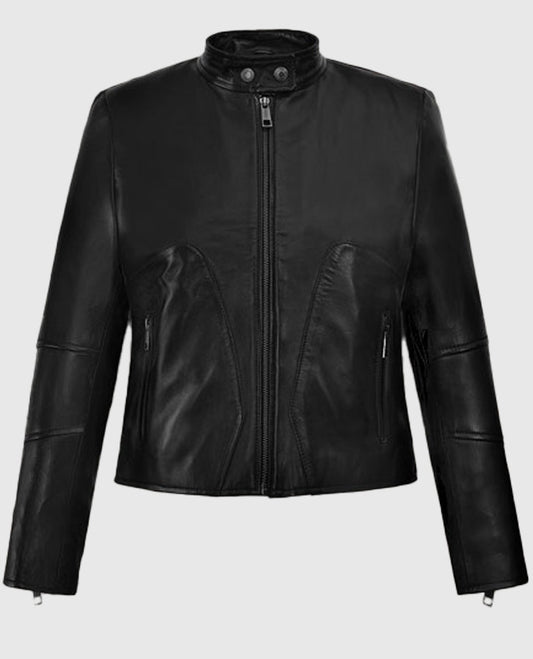 The Matrix Resurrections Carrie Anne Moss Black Leather Jacket