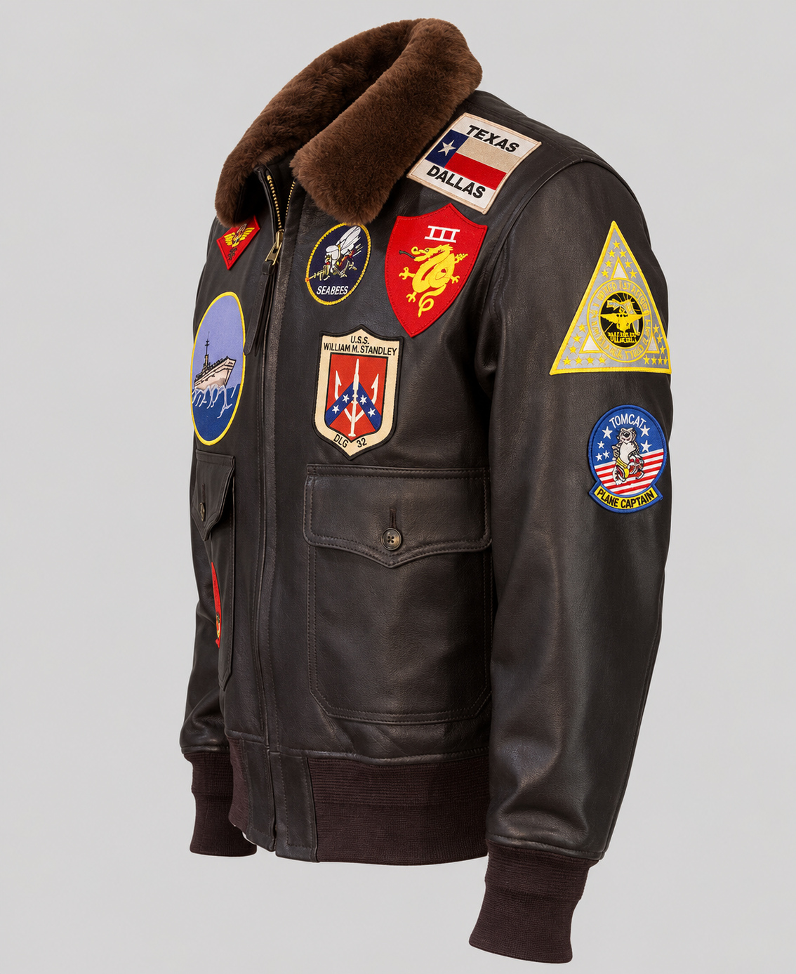 Pete Mitchell Top Gun Brown Bomber Leather Jacket
