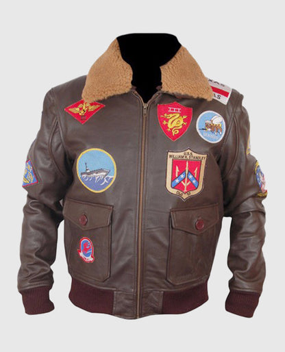 Top Gun Bomber Brown Leather Jacket