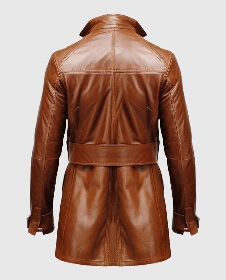 Vintage Big Pockets Tan Brown Leather Coat for Men