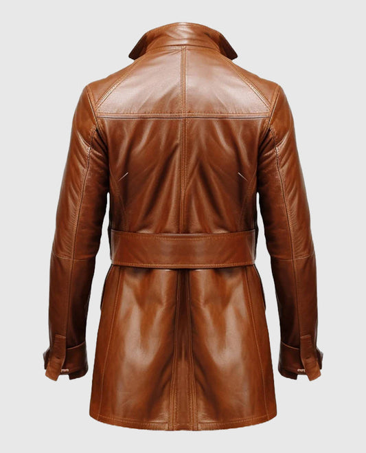 Vintage Big Pockets Tan Brown Leather Coat for Men