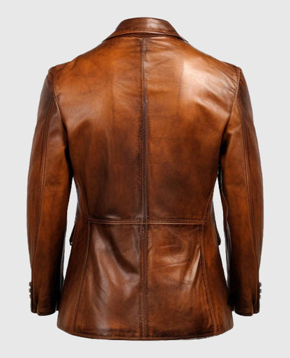 Vintage Brown Leather Blazer for Men