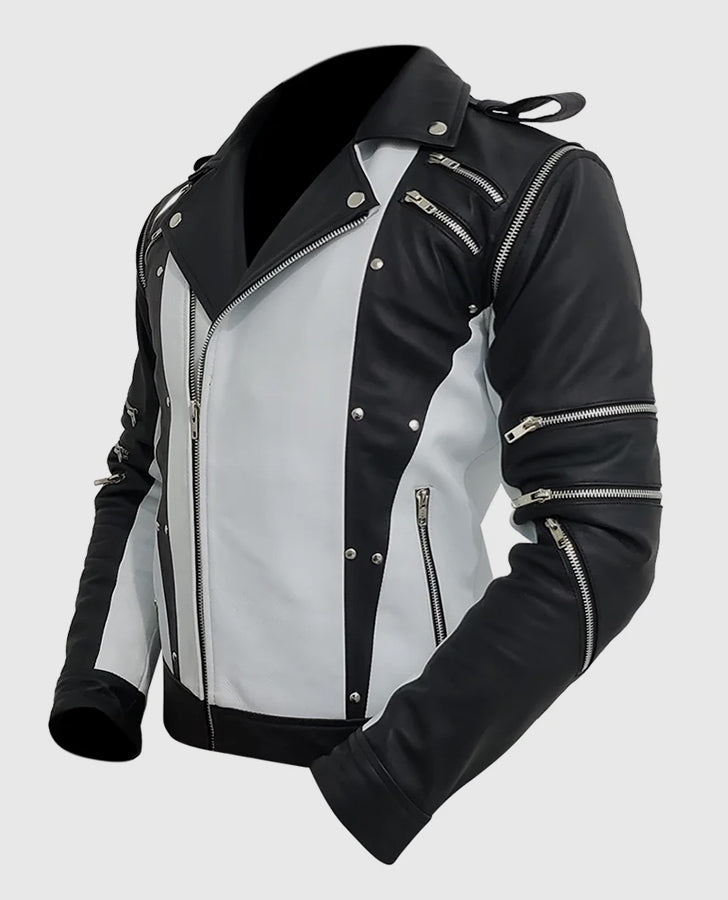 White and Black Michael Jackson Leather Jacket
