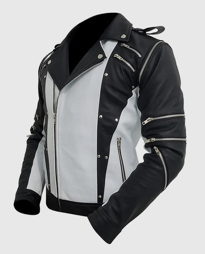White and Black Michael Jackson Leather Jacket

