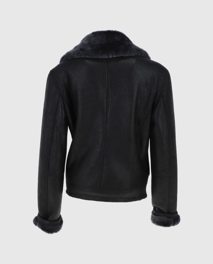 Women's Black Aviator Shearling Jacket
