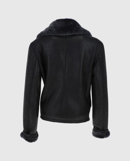 Women's Black Aviator Shearling Jacket
