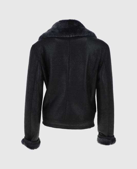 Women's Black Aviator Shearling Jacket
