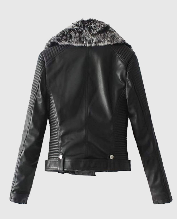 Women's Faux Fur Quilted Moto Black Jacket
