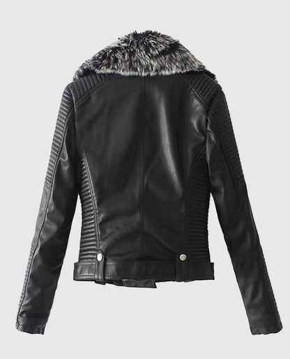 Women's Faux Fur Quilted Moto Black Jacket
