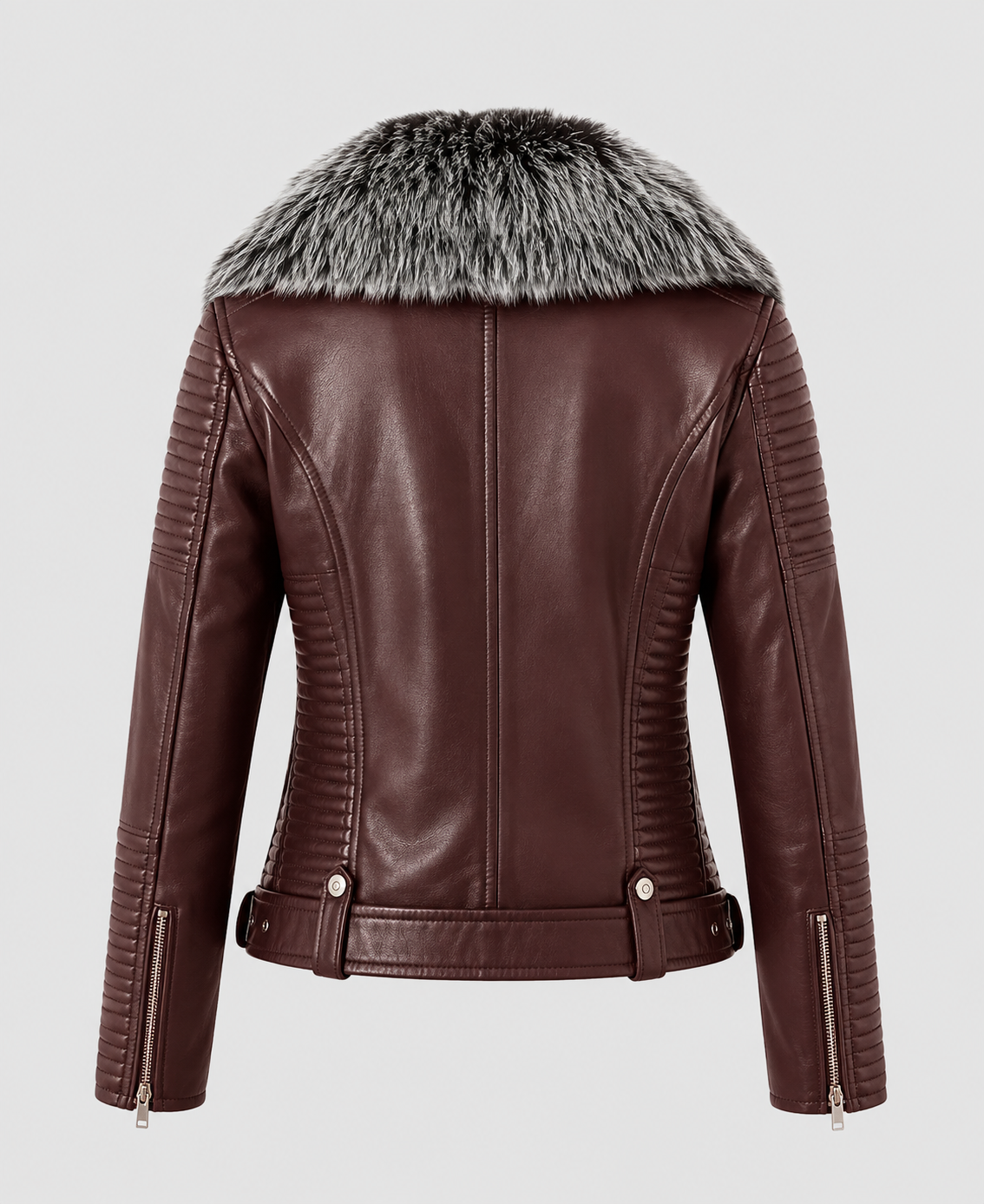 Womens Faux Fur Quilted Moto Maroon Jacket