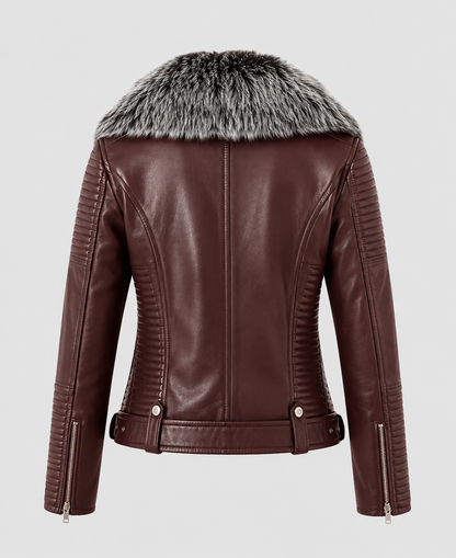 Womens Faux Fur Quilted Moto Maroon Jacket