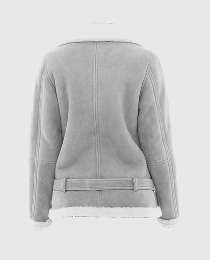Women's Grey Suede Shearling Jacket
