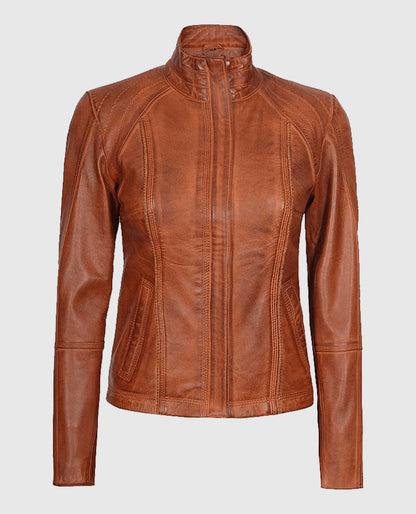 Women's Acerra Real Cognac Brown Leather Jacket