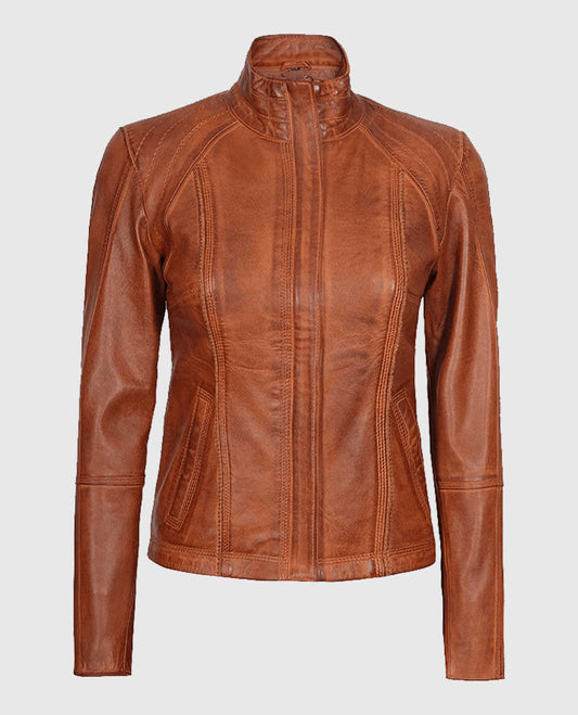 Women's Acerra Real Cognac Brown Leather Jacket
