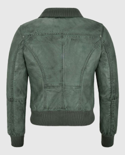 Women's Aviator Bomber Grey Leather Jacket