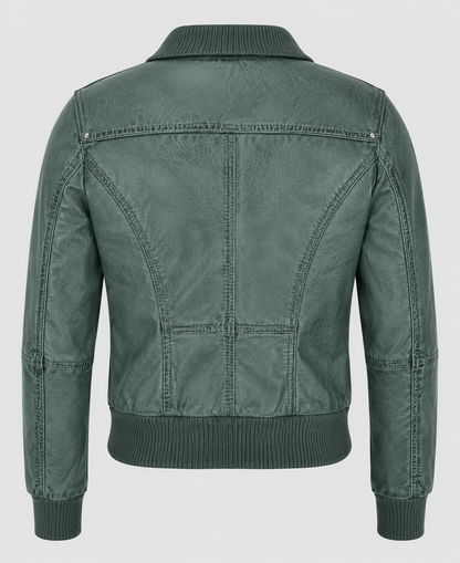 Womens Aviator Gray Bomber Leather Jacket