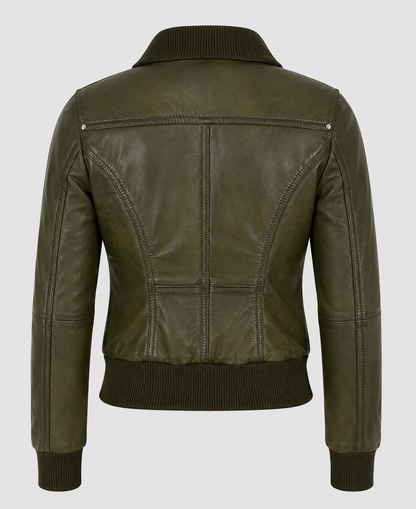 Womens Aviator Olive Green Bomber Leather Jacket