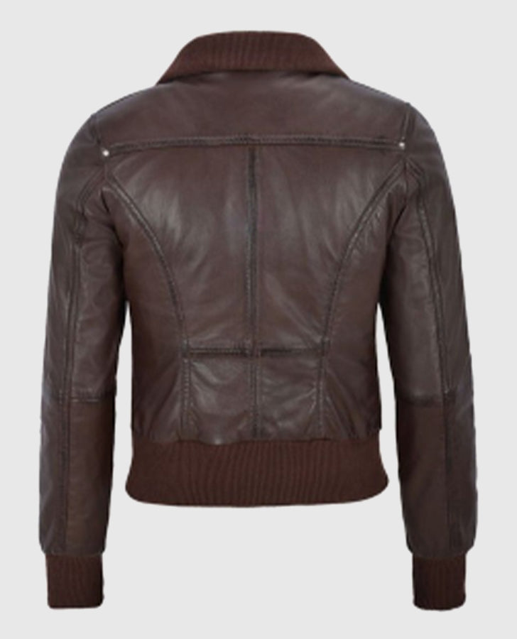 Women's Aviator Brown Leather Bomber Jacket