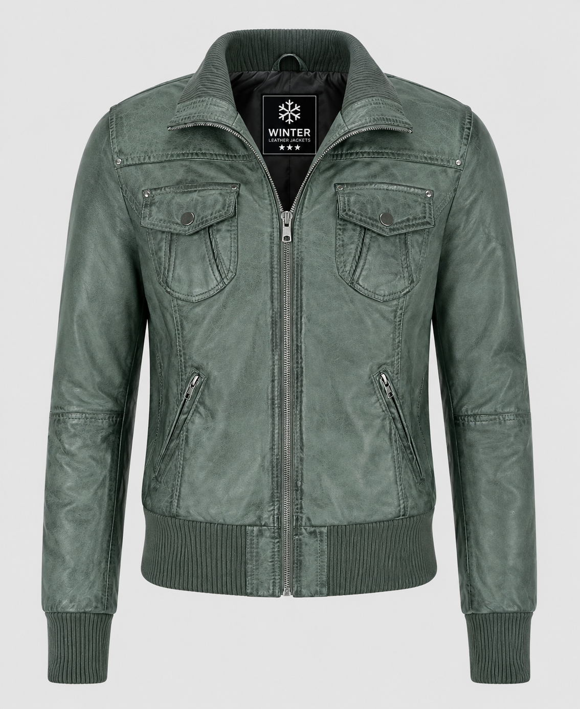 Women's Aviator Gray Bomber Leather Jacket