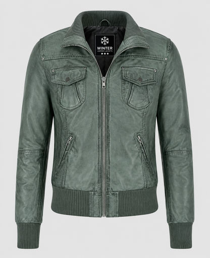 Women's Aviator Gray Bomber Leather Jacket