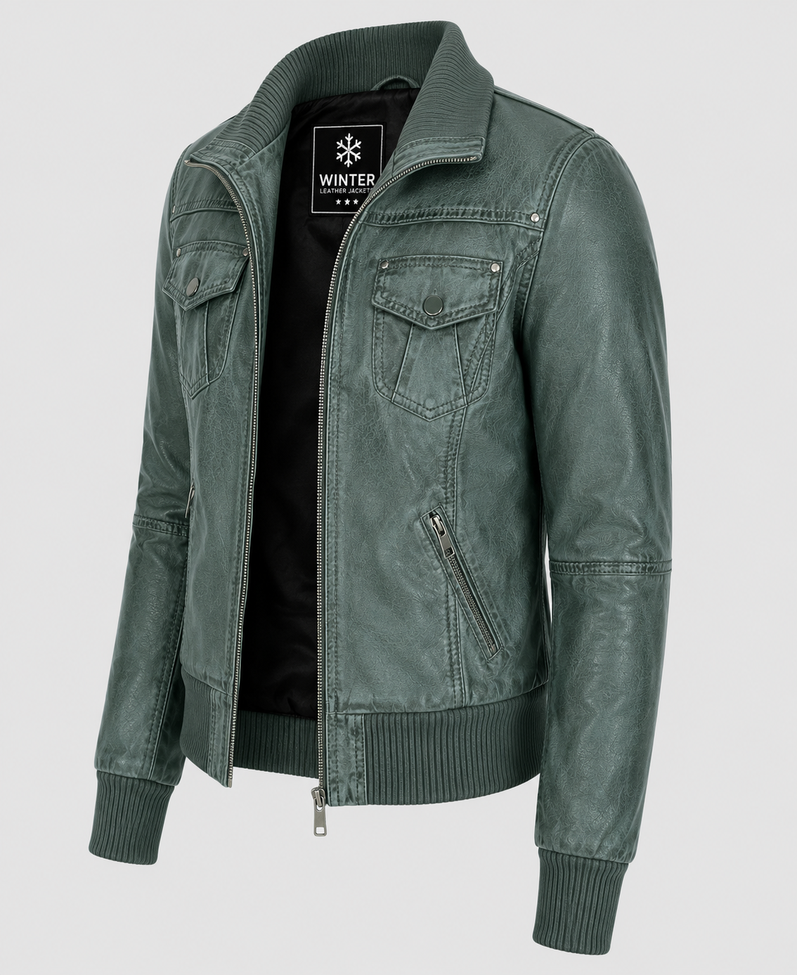 Womens Aviator Teal Bomber Leather Jacket