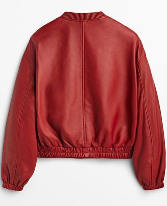 Women's B3 Aviator  Red Leather Bomber Jacket
